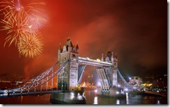 Fireworks over the Tower Bridge, London, England, UK