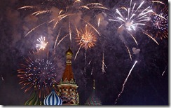 New Year celebrations at St. Basil's Cathedral, Moscow, Russia