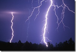 Lightning bolts in night sky