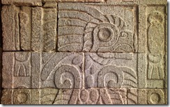 Ruinas in el patio mayor del templo de la mariposa, Teotihuacan (Carvings in the Courtyard of the Butterfly Temple, Teotihuacan)