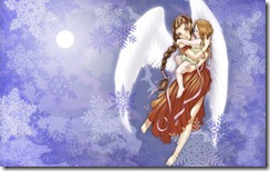 Snow angel and child