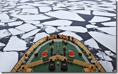 The Icebreaker I/B Kapitan Khlebnikov moving through the pack ice in Antarctica