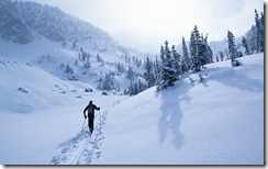 Cross country skier in mountains