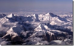 The twin peaks of Mount Ushba in the Greater Caucasus mountain range