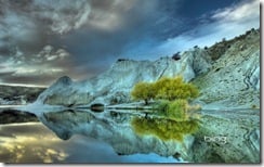 Blue Lake reflection, autumn dawn, St Bathan's, Central Otago