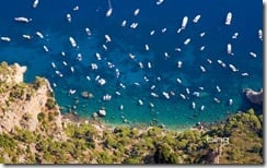 Aerial view of boats in the Tyrrhenian Sea, off the coast of Capri, Italy