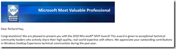 Microsoft MVP Award for 2010