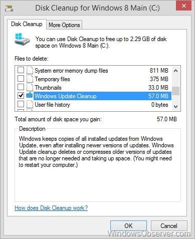Free up disk space by removing old system updates in Windows 8.1 with Disk Cleanup