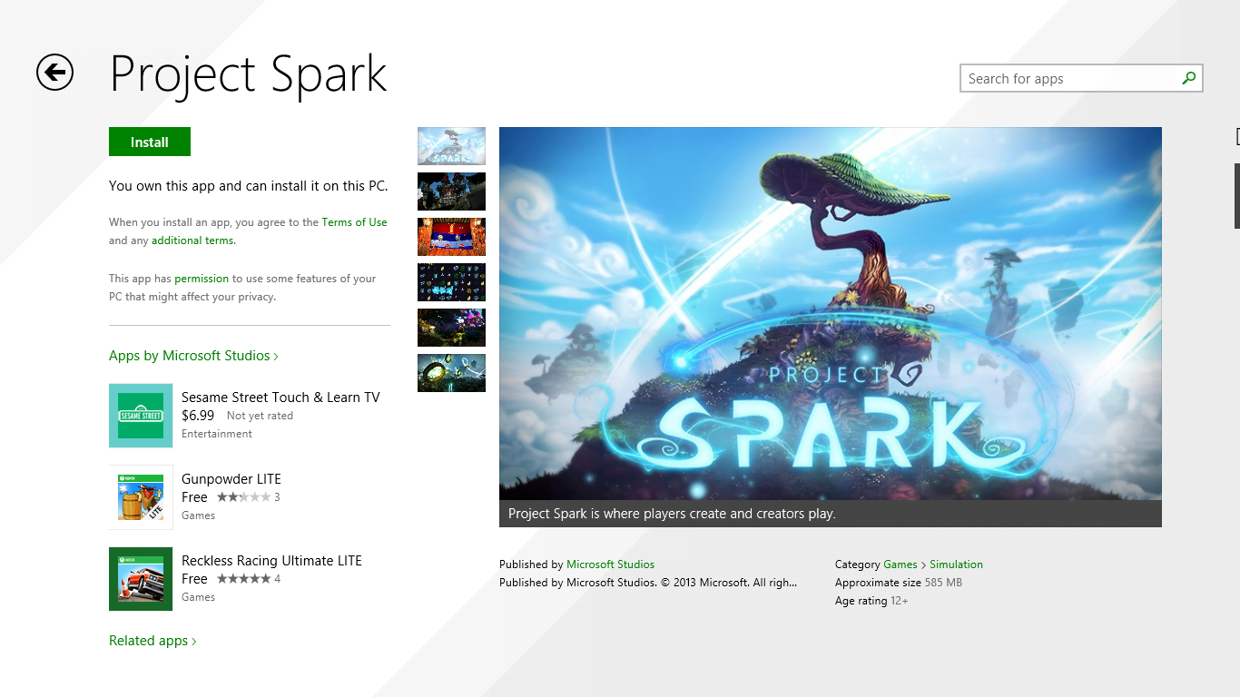 Project Spark App Goes Live in Windows Store but still needs a beta key