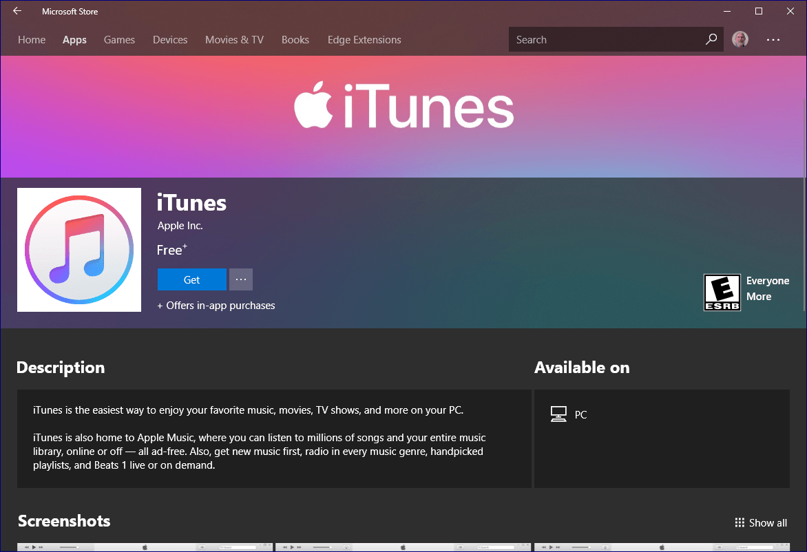iTunes Software Now Available in Microsoft Store on Windows 10