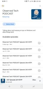 Observed Tech PODCAST Listing on Google Podcasts App