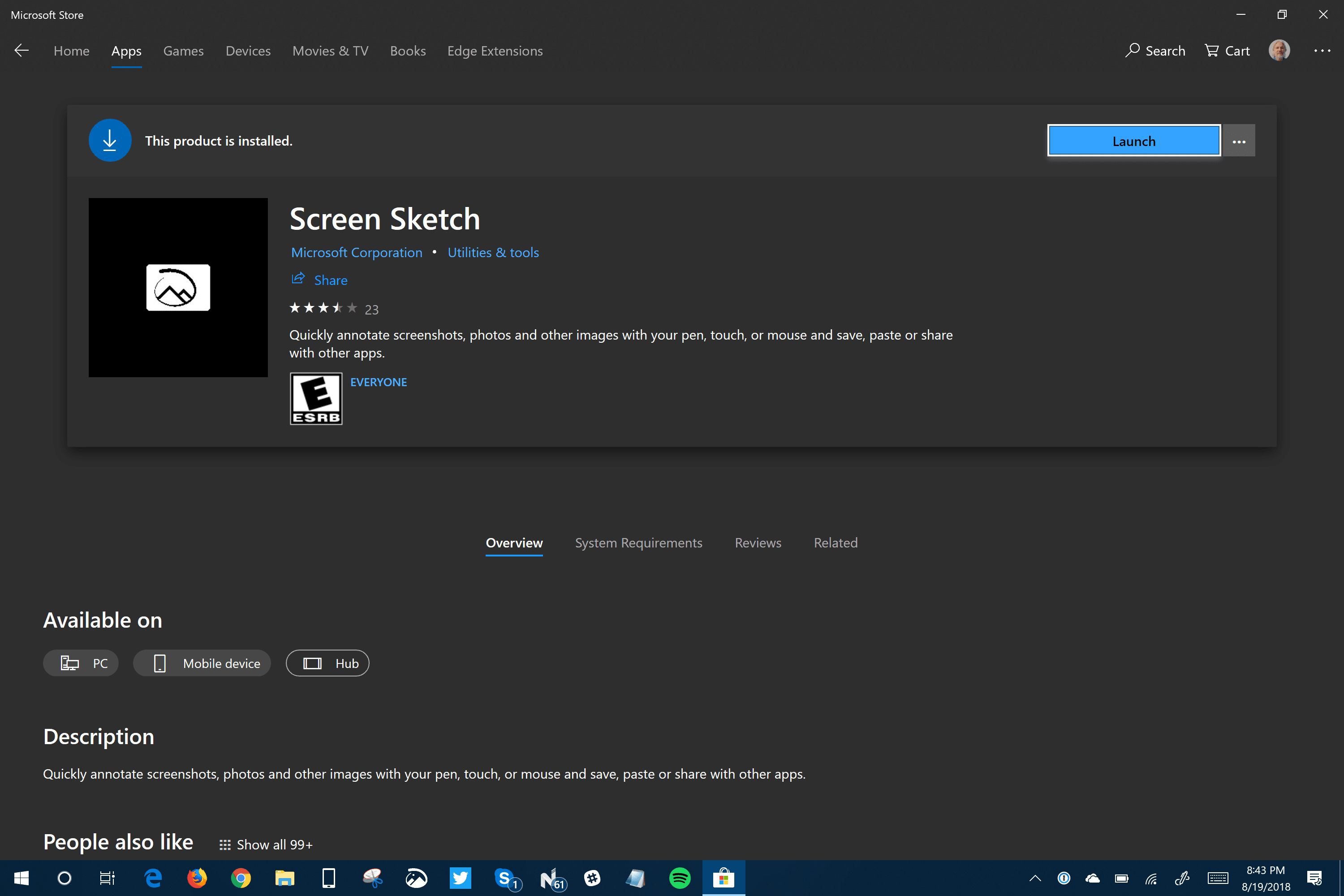 Screen Sketch Microsoft Store Listing