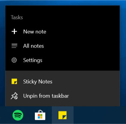 Sticky Notes on Windows 10 19H1 Skip Ahead