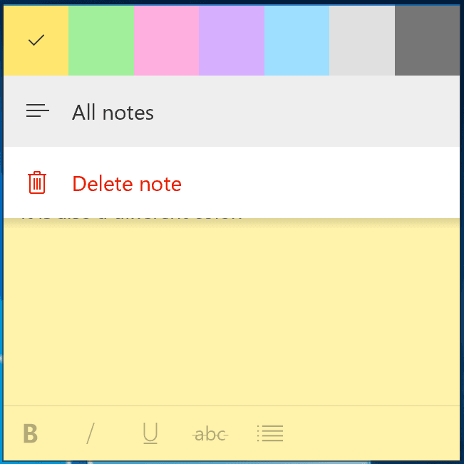 Sticky Notes on Windows 10 19H1 Skip Ahead