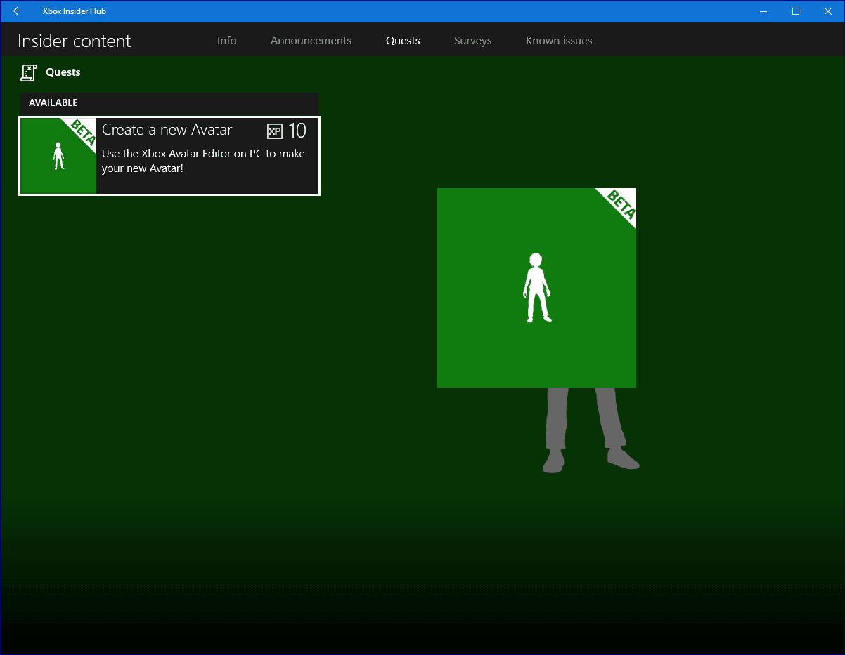 New Xbox Avatar App on Windows 10