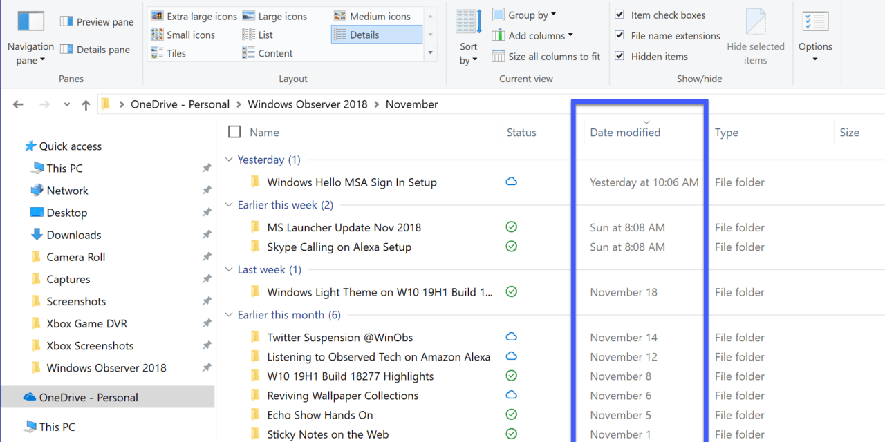 Microsoft Tests File Explorer Tweaks in Windows 10 19H1