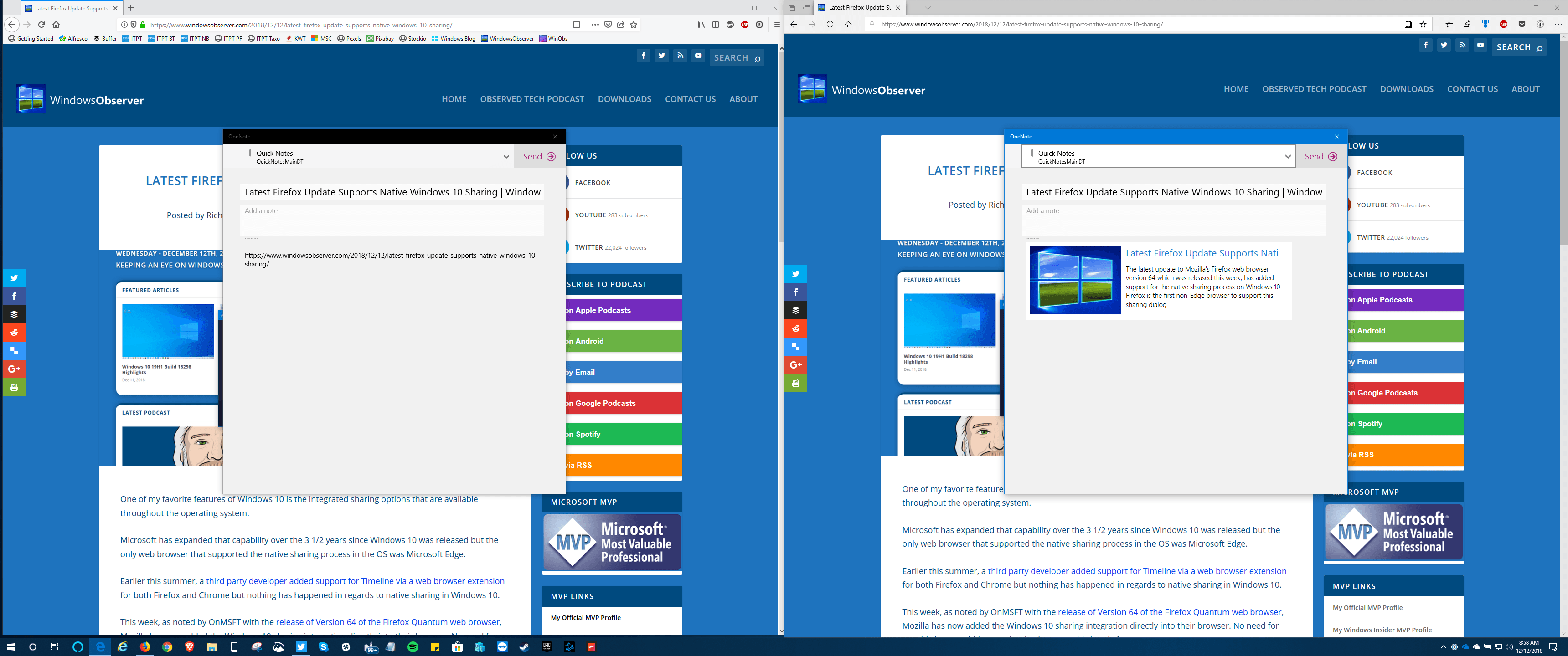 Sharing Comparisons Between Firefox and Edge