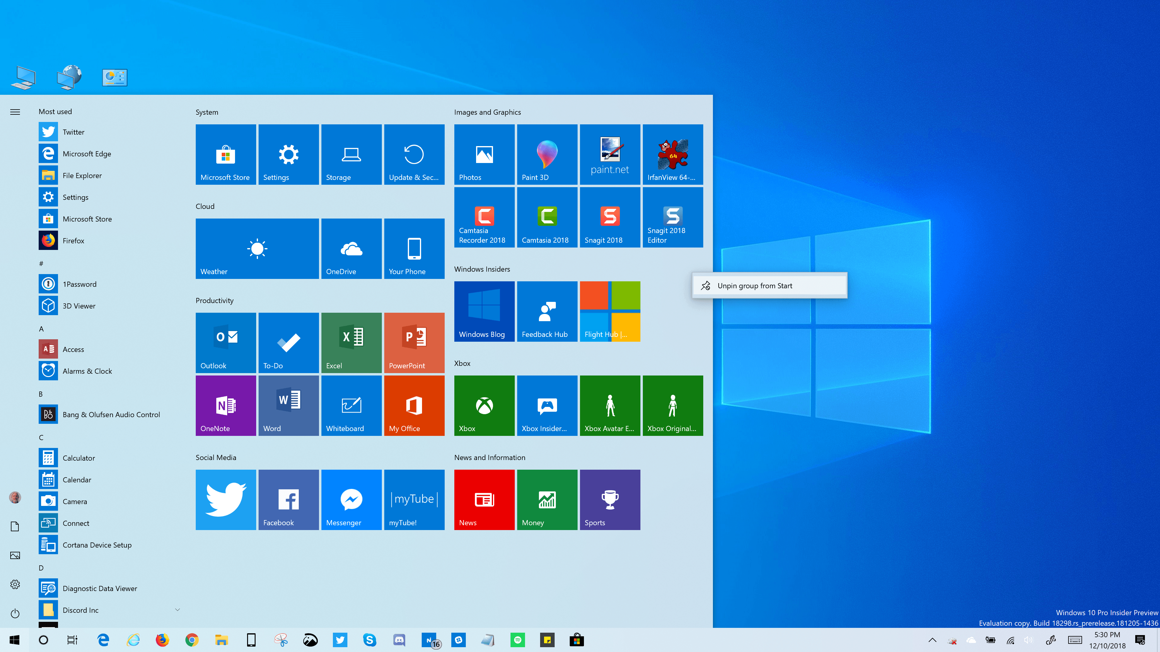 Windows 10 (19H1) Build 18298