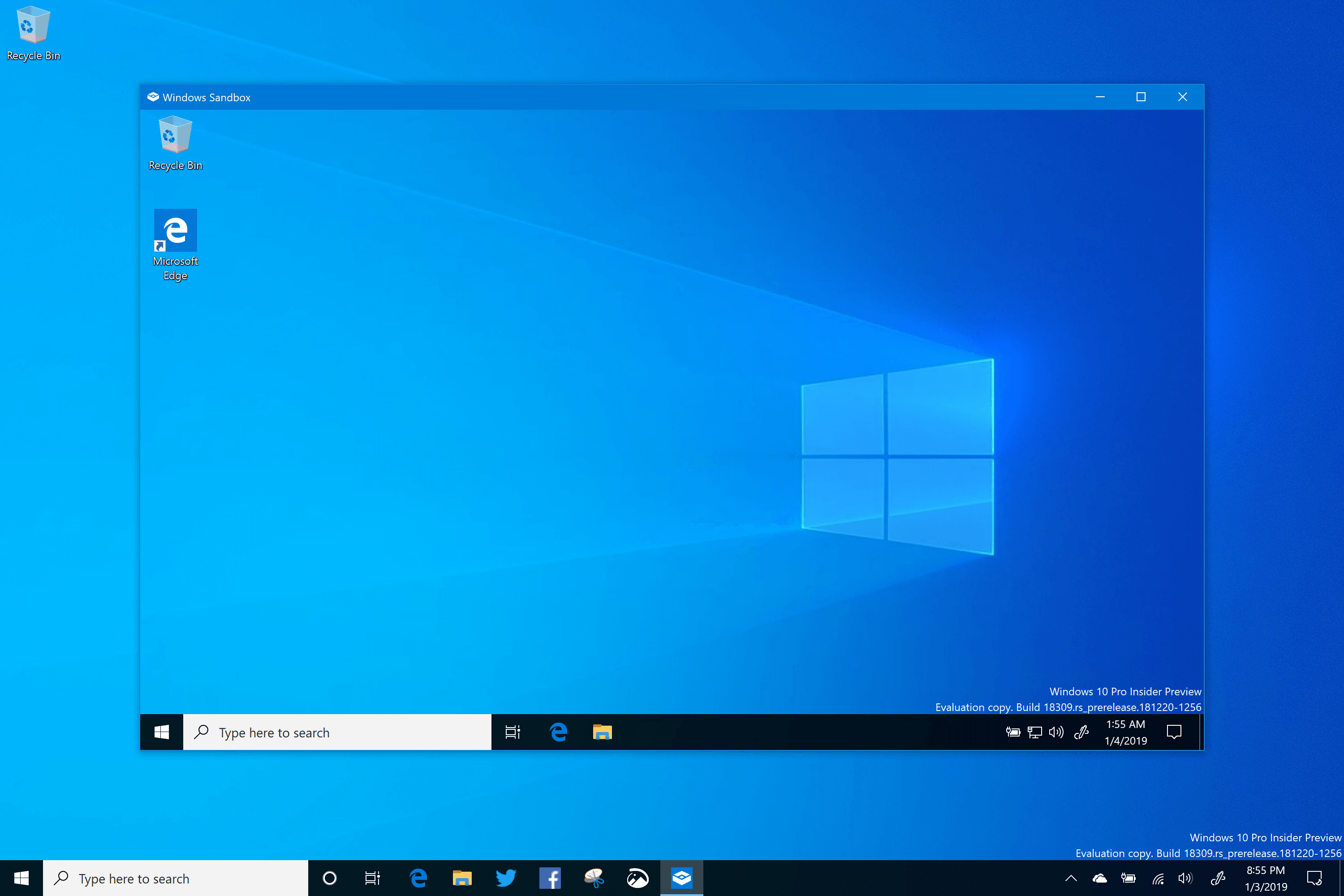 Windows Sandbox - Windows 10 (19H1) Build 18309
