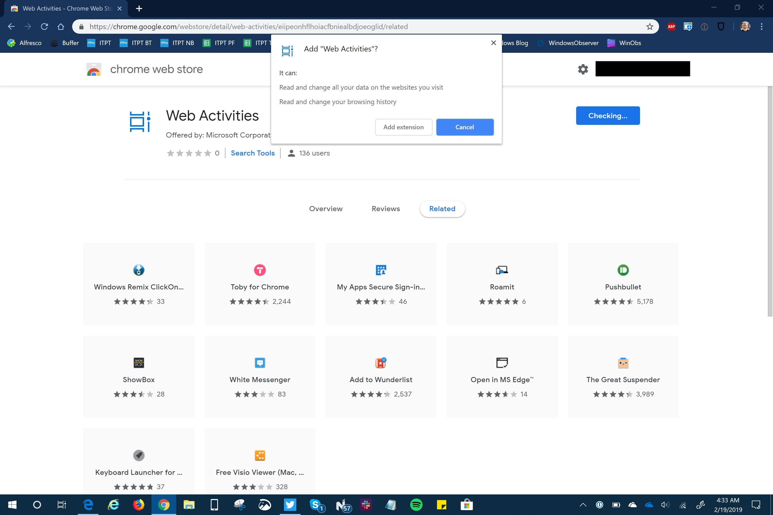 Web Activities Chrome Extension from Microsoft