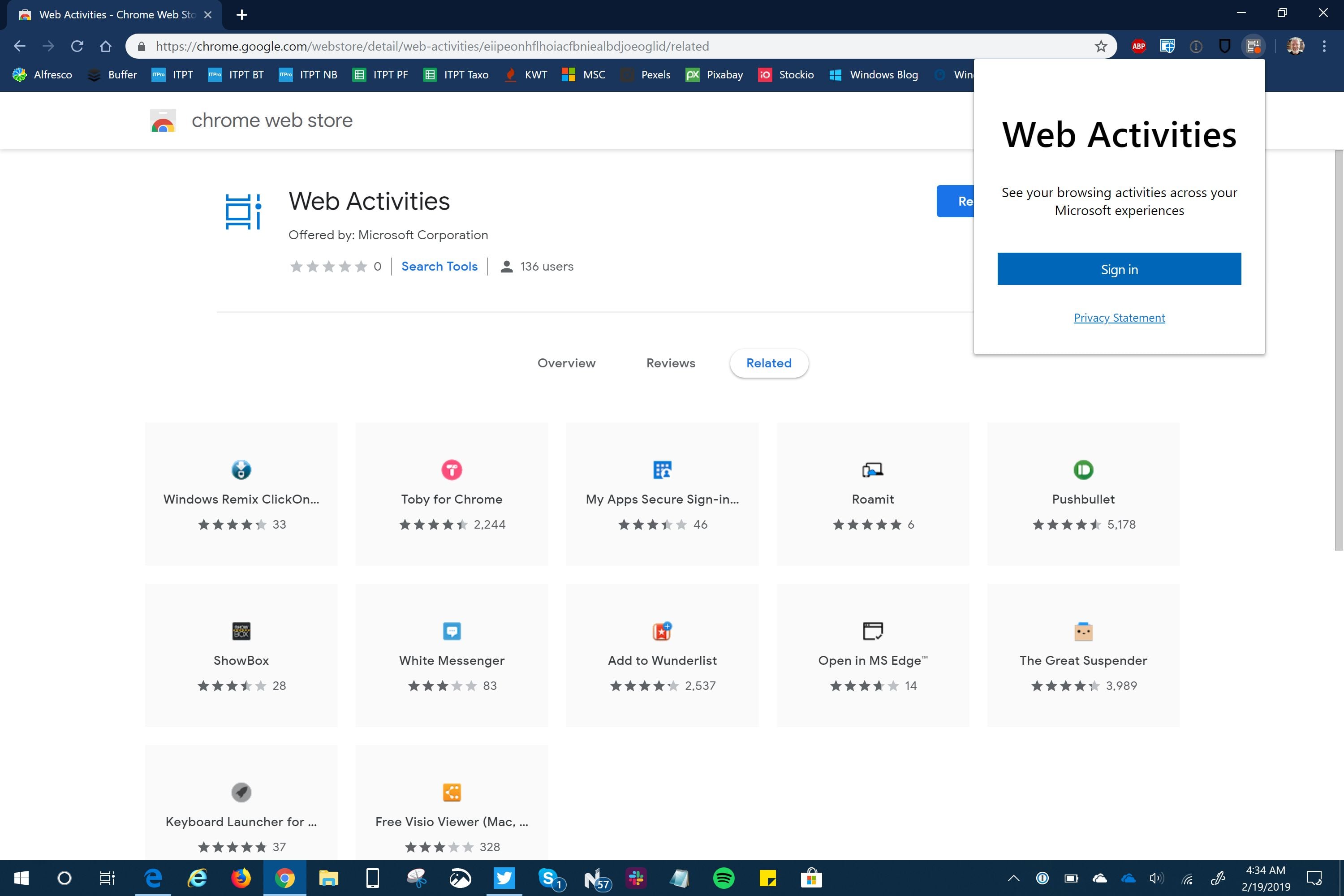 Web Activities Chrome Extension from Microsoft