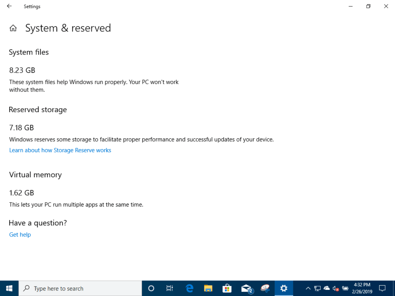 Windows 10 (19H1) Reserved Storage Usage - Build 18346 - Virtual Machine
