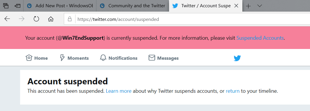 @Win7EndSupport Twitter Account - Suspended on Web