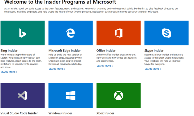 Microsoft Gathers Primary Insider Programs Together