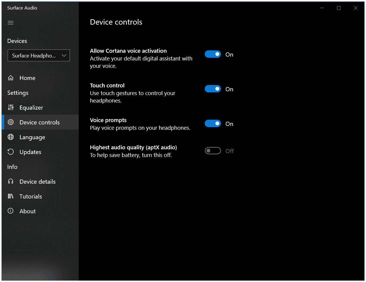Surface Audio App on Windows 10