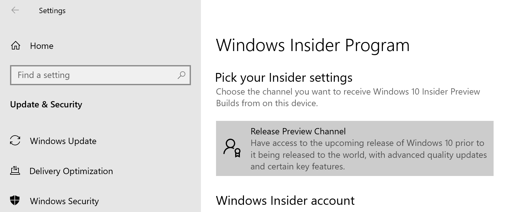 Windows Insider Release Preview Channel
