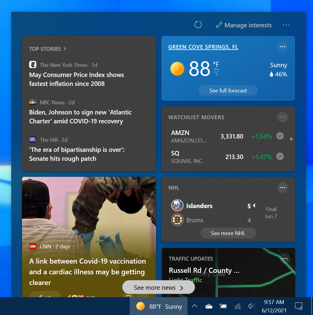 Windows 10 News and Interests